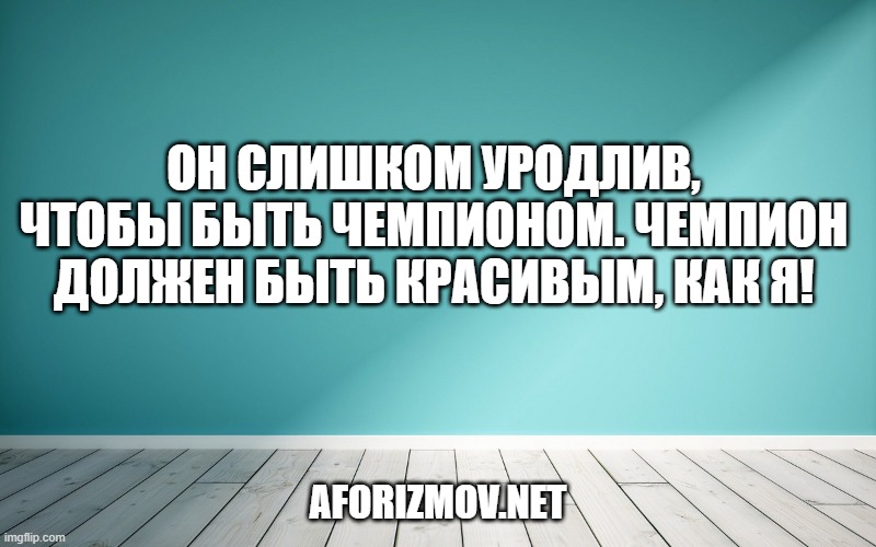 Он слишком уродлив, чтобы быть чемпионом. Чемпион должен быть красивым, как я!