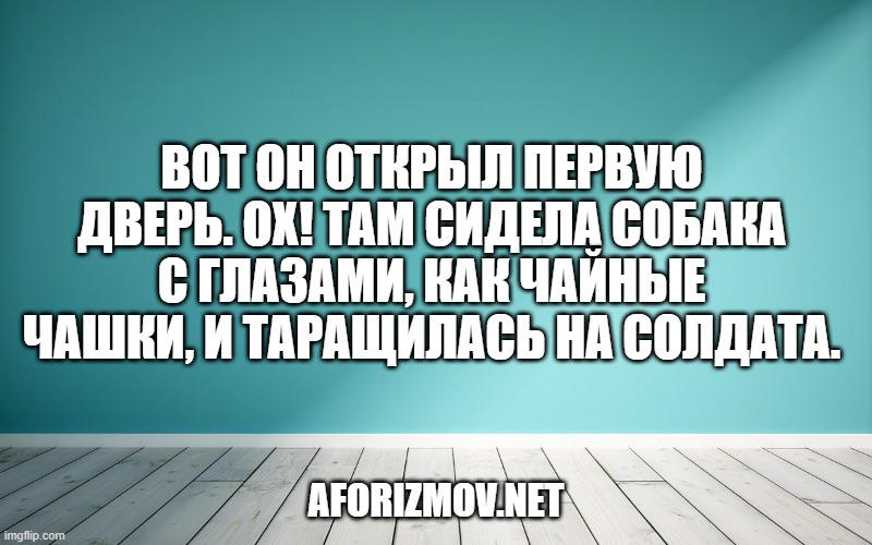Вот он открыл первую дверь. Ох! Там сидела собака с глазами, как чайные чашки, и таращилась на солдата.