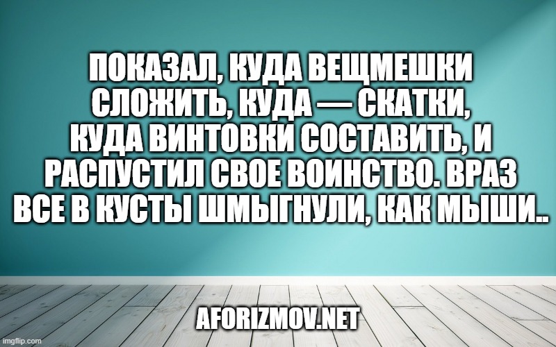 Показал, куда вещмешки сложить, куда — скатки, куда винтовки составить, и распустил свое воинство. Враз все в кусты шмыгнули, как мыши.