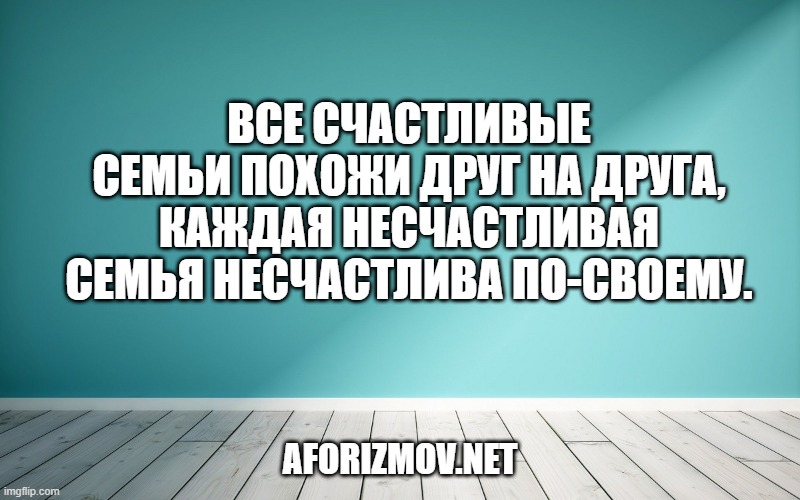 Все счастливые семьи похожи друг на друга, каждая несчастливая семья несчастлива по-своему.