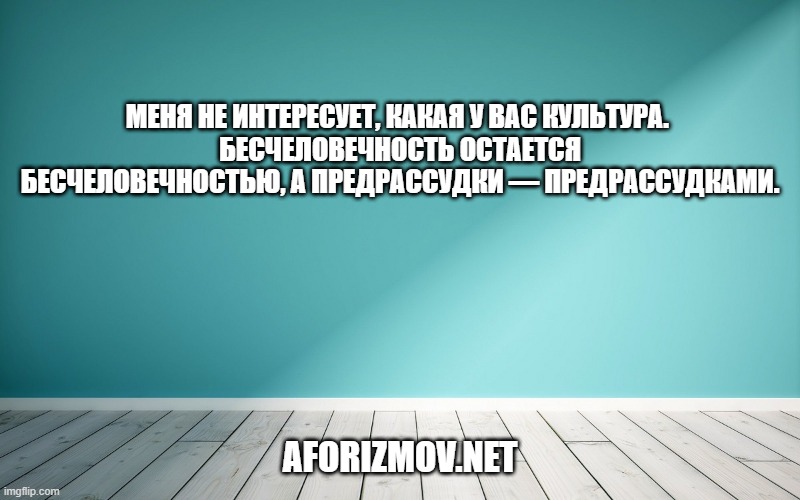Меня не интересует, какая у вас культура. Бесчеловечность остается бесчеловечностью, а предрассудки — предрассудками.