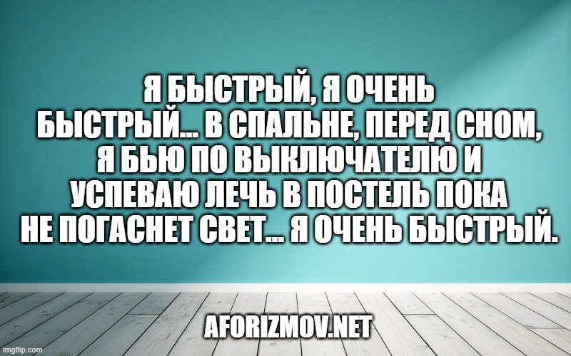 Я быстрый, я очень быстрый… В спальне, перед сном, я бью по выключателю и успеваю лечь в постель пока не погаснет свет… я очень быстрый.