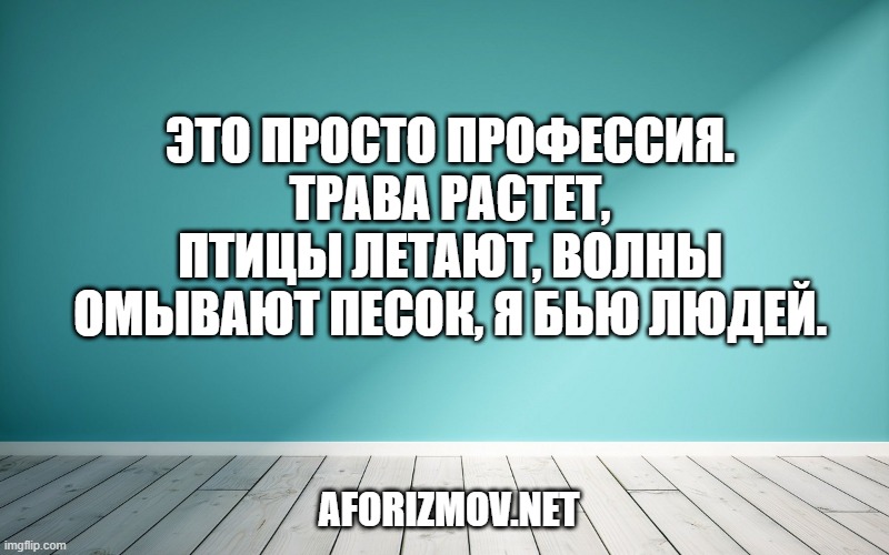 Это просто профессия. Трава растет, птицы летают, волны омывают песок, я бью людей.