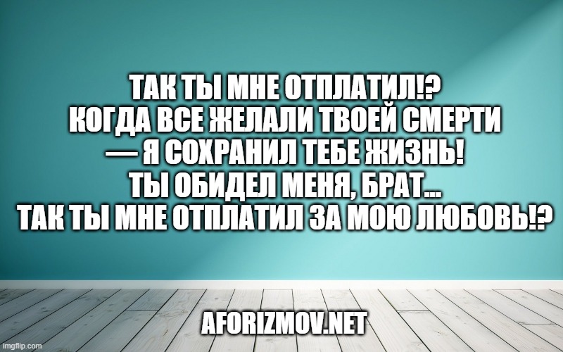 Так ты мне отплатил!? Когда все желали твоей смерти — я сохранил тебе жизнь! Ты обидел меня, брат... Так ты мне отплатил за мою любовь!?