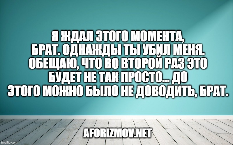 Я ждал этого момента, брат. Однажды ты убил меня. Обещаю, что во второй раз это будет не так просто... До этого можно было не доводить, брат.
