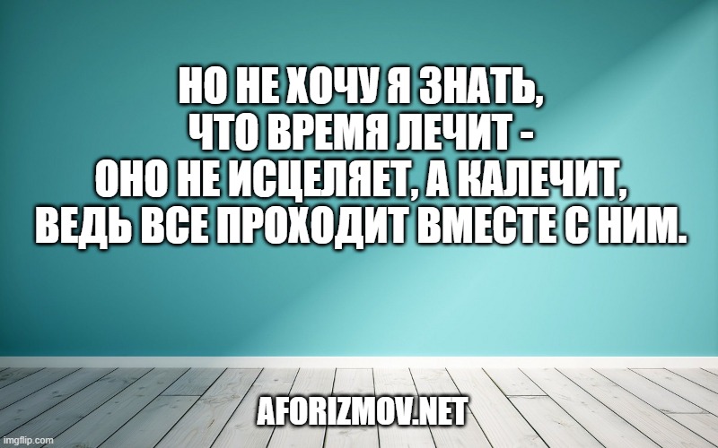 Но не хочу я знать, что время лечит -
Оно не исцеляет, а калечит,
Ведь все проходит вместе с ним.