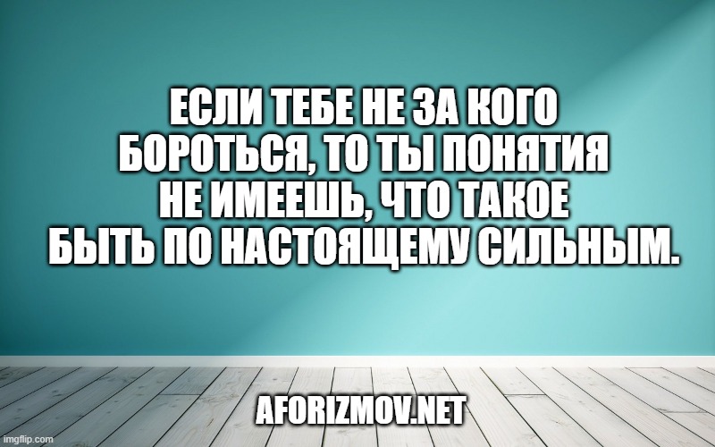 Если тебе не за кого бороться, то ты понятия не имеешь, что такое быть по настоящему сильным.