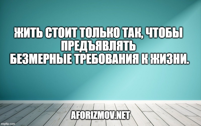 Жить стоит только так, чтобы предъявлять безмерные требования к жизни.