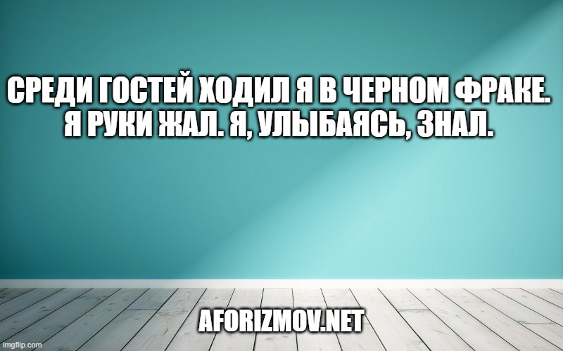 Среди гостей ходил я в черном фраке.
Я руки жал. Я, улыбаясь, знал.