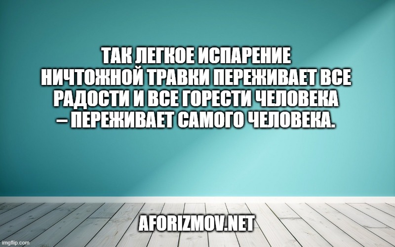 Так легкое испарение ничтожной травки переживает все радости и все горести человека – переживает самого человека.