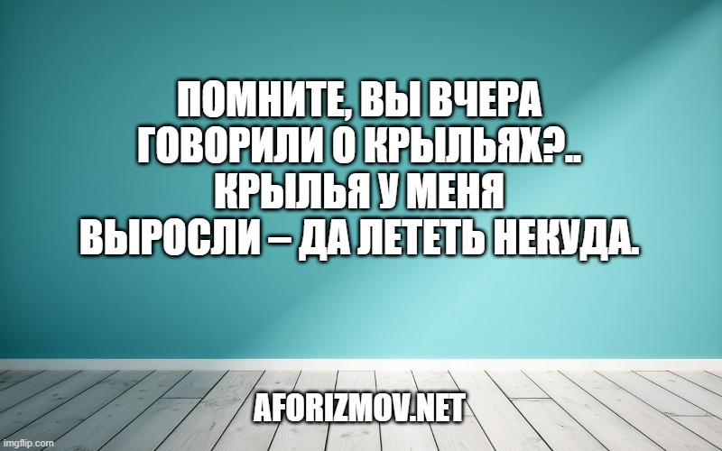 Помните, вы вчера говорили о крыльях?.. Крылья у меня выросли – да лететь некуда.