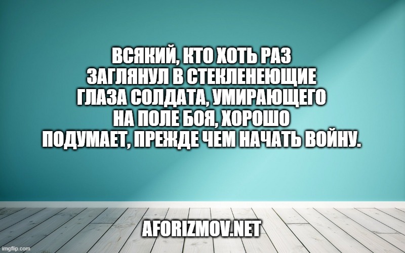 Всякий, кто хоть раз заглянул в стекленеющие глаза солдата, умирающего на поле боя, хорошо подумает, прежде чем начать войну.