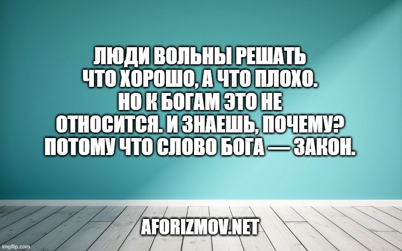 Люди вольны решать что хорошо, а что плохо. Но к богам это не относится. И знаешь, почему? Потому что слово бога — закон.