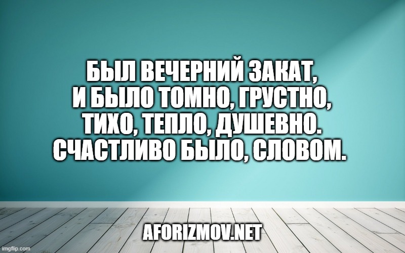 Был вечерний закат, и было томно, грустно, тихо, тепло, душевно. Счастливо было, словом. 