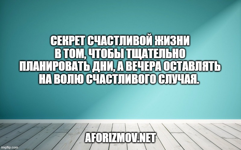 Секрет счастливой жизни в том, чтобы тщательно планировать дни, а вечера оставлять на волю счастливого случая. 
