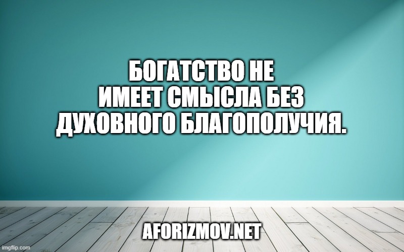 Богатство не имеет смысла без духовного благополучия.