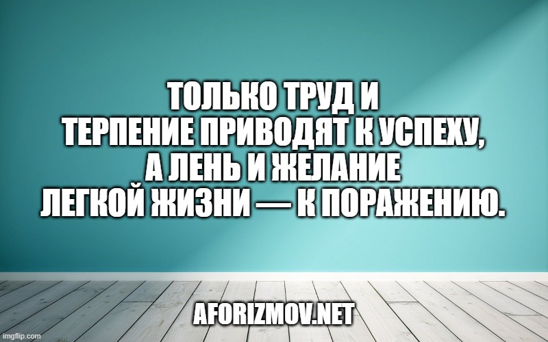 Только труд и терпение приводят к успеху, а лень и желание легкой жизни — к поражению.