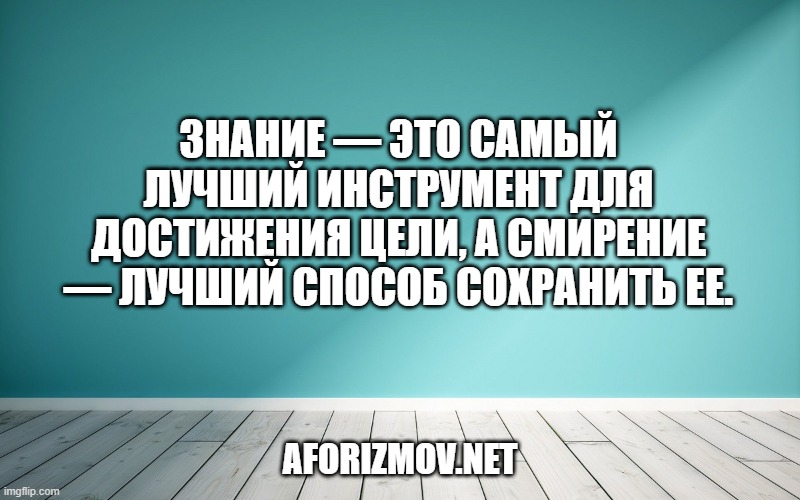 Знание — это самый лучший инструмент для достижения цели, а смирение — лучший способ сохранить ее.