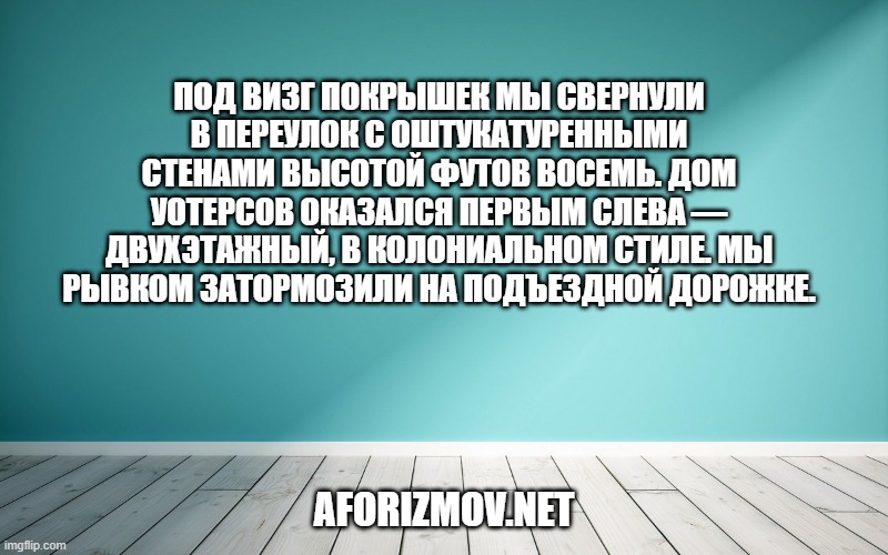 

Под визг покрышек мы свернули в переулок с оштукатуренными стенами высотой футов восемь. Дом Уотерсов оказался первым слева — двухэтажный, в колониальном стиле. Мы рывком затормозили на подъездной дорожке.