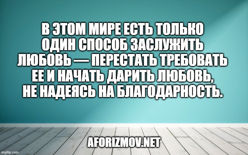 В этом мире есть только один способ заслужить любовь — перестать требовать ее и начать дарить любовь, не надеясь на благодарность.