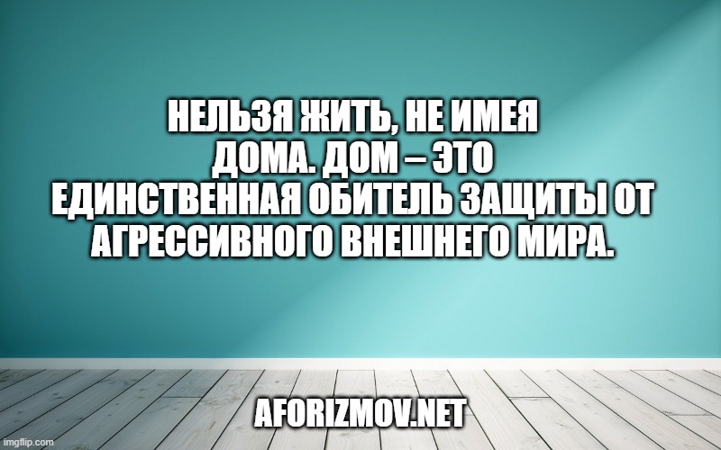 Нельзя жить, не имея дома. Дом – это единственная обитель защиты от агрессивного внешнего мира.