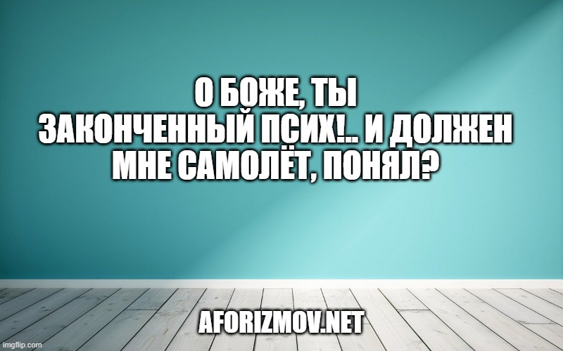 О Боже, ты законченный псих!.. И должен мне самолёт, понял?