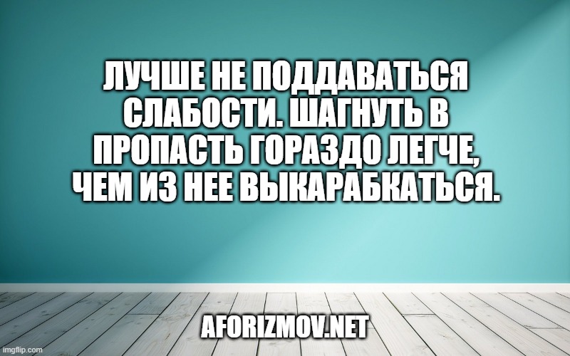 Лучше не поддаваться слабости. Шагнуть в пропасть гораздо легче, чем из нее выкарабкаться.