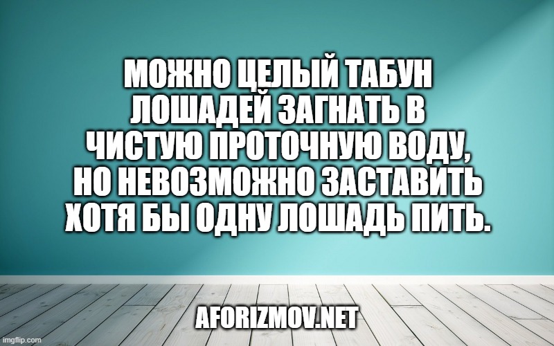 Можно целый табун лошадей загнать в чистую проточную воду, но невозможно заставить хотя бы одну лошадь пить.