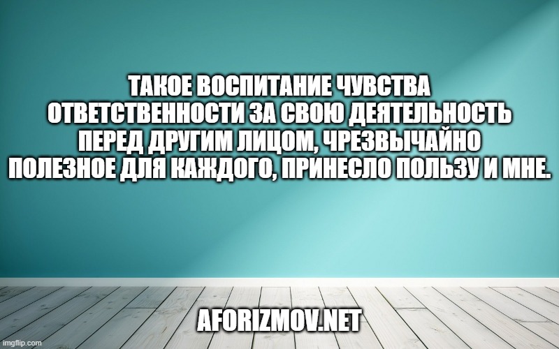 Такое воспитание чувства ответственности за свою деятельность перед другим лицом, чрезвычайно полезное для каждого, принесло пользу и мне.