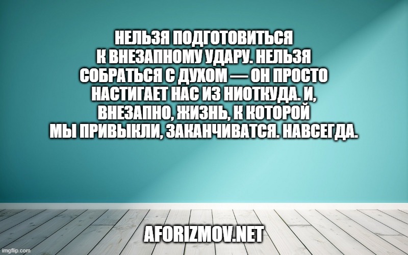 Нельзя подготовиться к внезапному удару. Нельзя собраться с духом — он просто настигает нас из ниоткуда. И, внезапно, жизнь, к которой мы привыкли, заканчиватся. Навсегда.