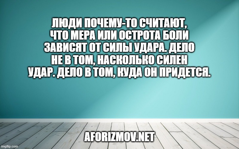 Люди почему-то считают, что мера или острота боли зависят от силы удара. Дело не в том, насколько силен удар. Дело в том, куда он придется.