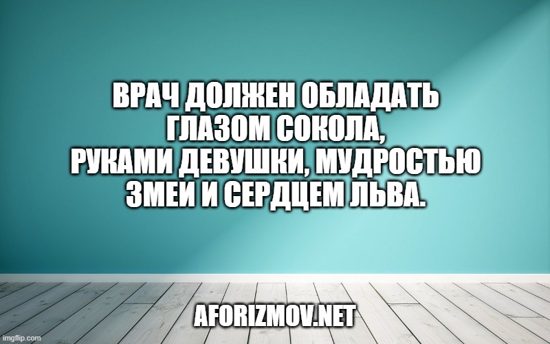 Врач должен обладать глазом сокола, руками девушки, мудростью змеи и сердцем льва.