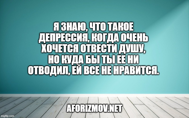 Я знаю, что такое депрессия, когда очень хочется отвести душу, но куда бы ты ее ни отводил, ей все не нравится.