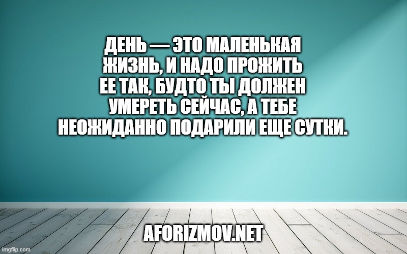 День — это маленькая жизнь, и надо прожить ее так, будто ты должен умереть сейчас, а тебе неожиданно подарили еще сутки.