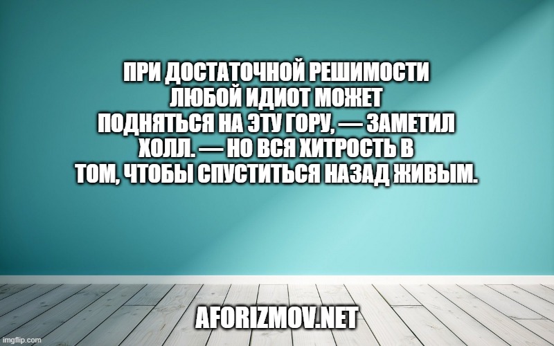 При достаточной решимости любой идиот может подняться на эту гору, — заметил Холл. — Но вся хитрость в том, чтобы спуститься назад живым.