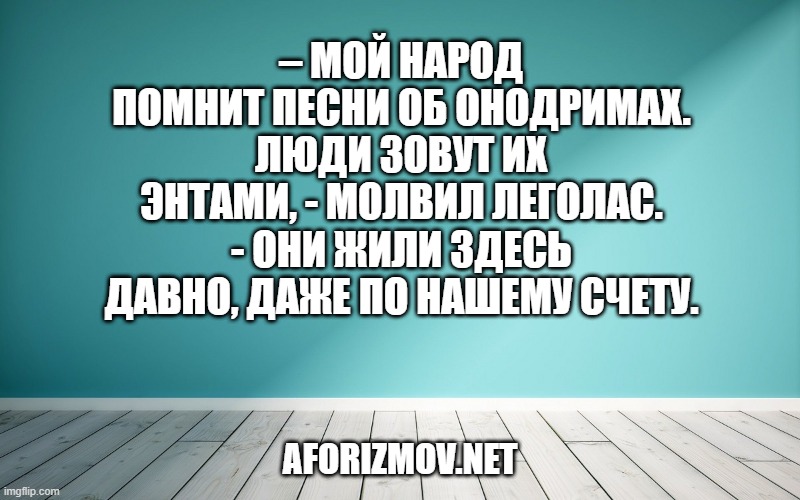 – Мой народ помнит песни об Онодримах. Люди зовут их энтами, - молвил Леголас. - Они жили здесь давно, даже по нашему счету.