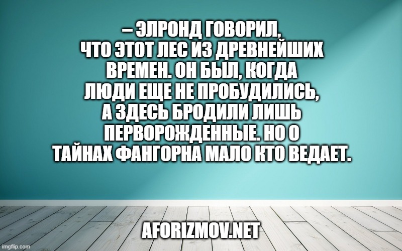 – Элронд говорил, что этот Лес из Древнейших Времен. Он был, когда Люди еще не пробудились, а здесь бродили лишь Перворожденные. Но о тайнах Фангорна мало кто ведает.