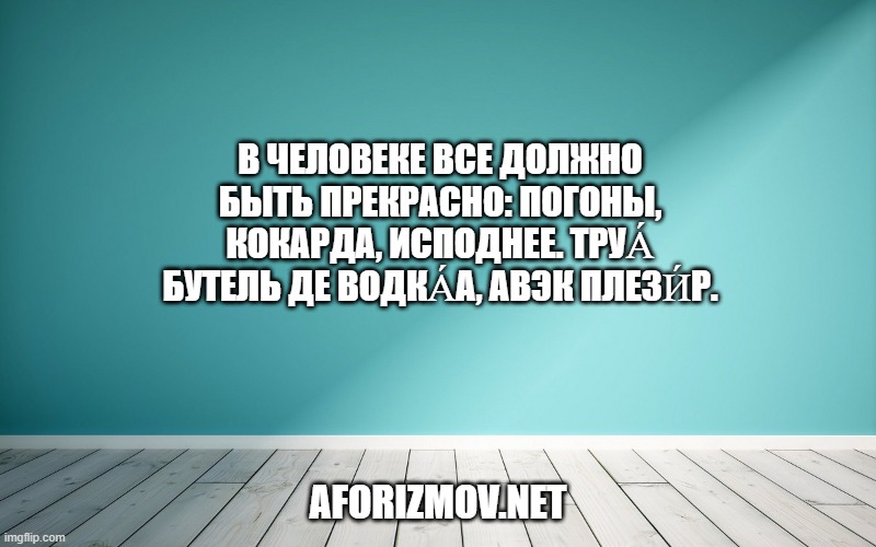 В человеке все должно быть прекрасно: погоны, кокарда, исподнее. Труа́ бутель де водка́а, авэк плези́р.
