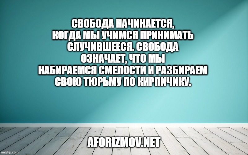 Свобода начинается, когда мы учимся принимать случившееся. Свобода означает, что мы набираемся смелости и разбираем свою тюрьму по кирпичику.
