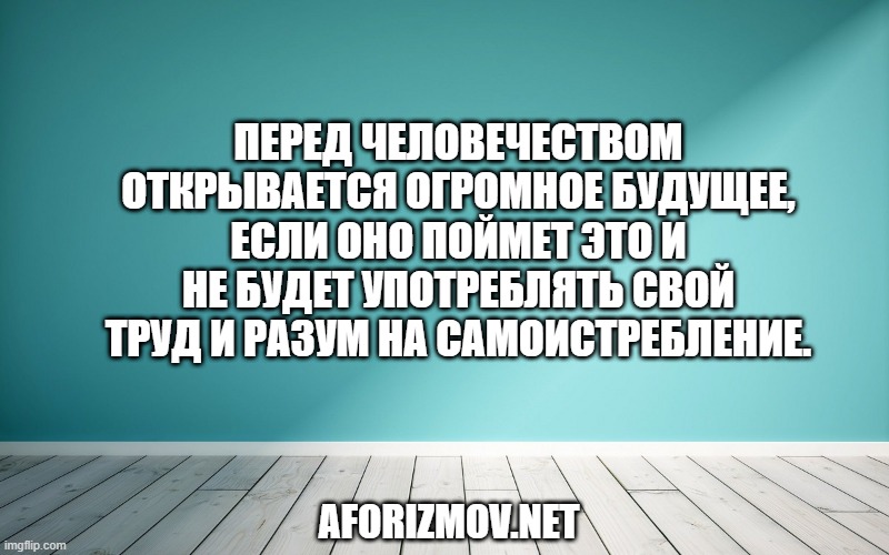 Перед человечеством открывается огромное будущее, если оно поймет это и не будет употреблять свой труд и разум на самоистребление.