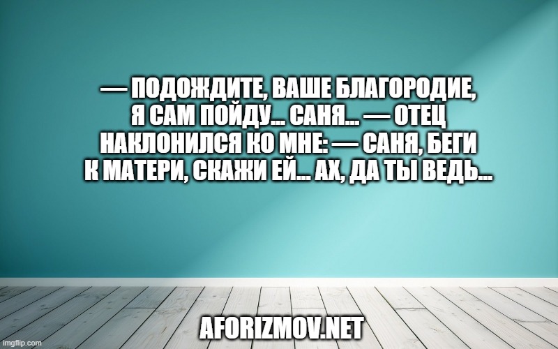 — Подождите, ваше благородие, я сам пойду… Саня… — Отец наклонился ко мне: — Саня, беги к матери, скажи ей… Ах, да ты ведь…