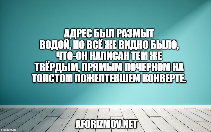 Адрес был размыт водой, но всё же видно было, что-он написан тем же твёрдым, прямым почерком на толстом пожелтевшем конверте.