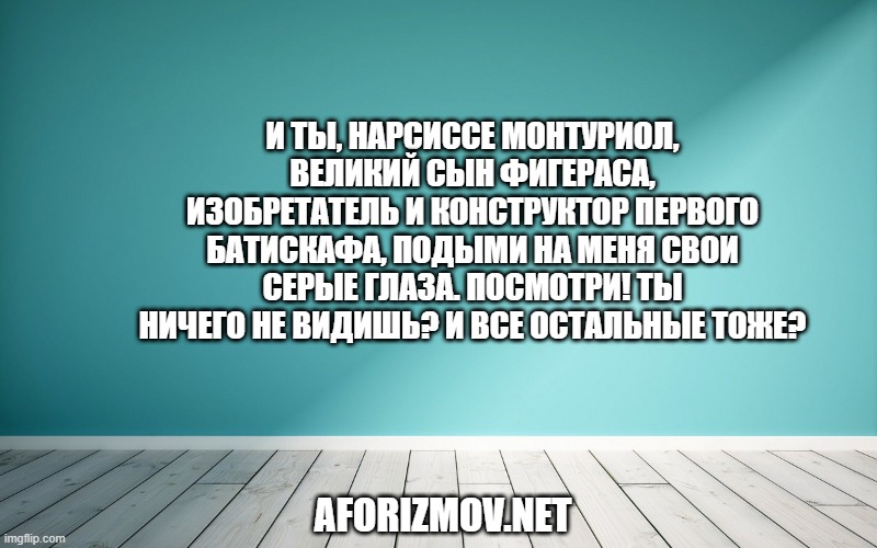 И ты, Нарсиссе Монтуриол, великий сын Фигераса, изобретатель и конструктор первого батискафа, подыми на меня свои серые глаза. Посмотри! Ты ничего не видишь? И все остальные тоже?