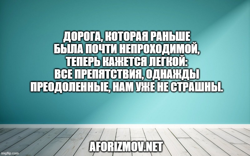 Дорога, которая раньше была почти непроходимой, теперь кажется легкой: все препятствия, однажды преодоленные, нам уже не страшны.