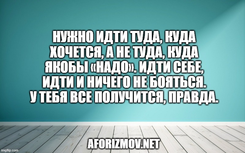 Нужно идти туда, куда хочется, а не туда, куда якобы «надо». Идти себе, идти и ничего не бояться. У тебя все получится, правда.