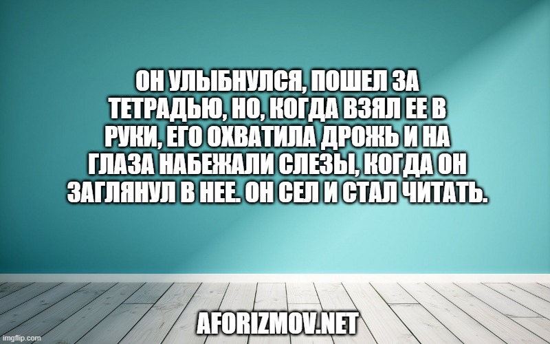 Он улыбнулся, пошел за тетрадью, но, когда взял ее в руки, его охватила дрожь и на глаза набежали слезы, когда он заглянул в нее. Он сел и стал читать.