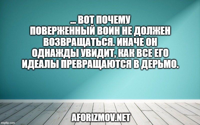 ... Вот почему поверженный воин не должен возвращаться. Иначе он однажды увидит, как все его идеалы превращаются в дерьмо.