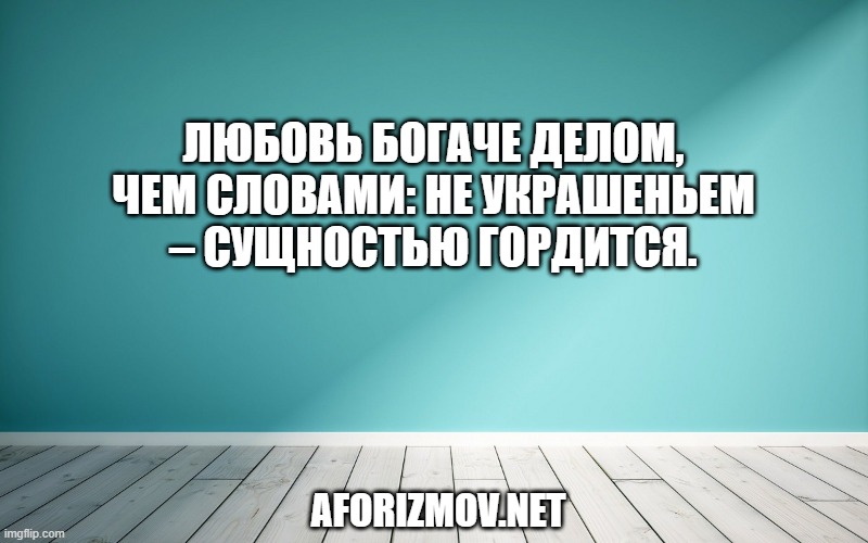 Любовь богаче делом, чем словами: Не украшеньем – сущностью гордится.