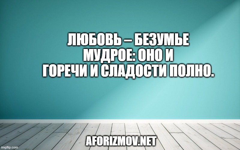 Любовь – безумье мудрое: оно И горечи и сладости полно.