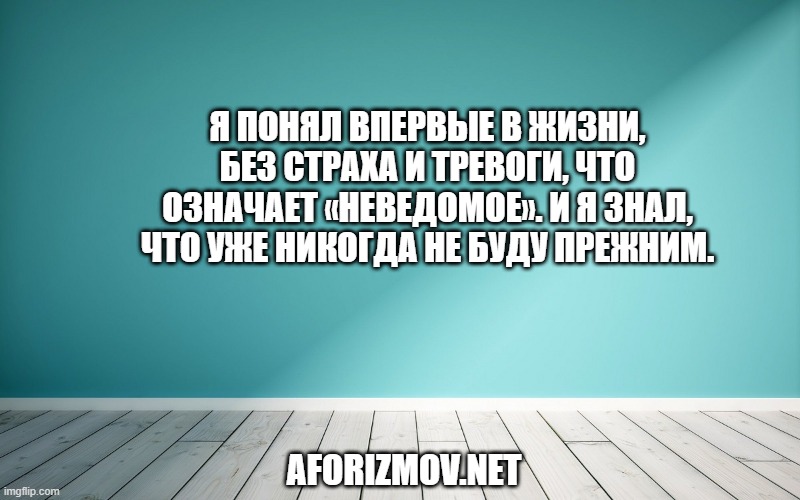 Я понял впервые в жизни, без страха и тревоги, что означает «неведомое». И я знал, что уже никогда не буду прежним.